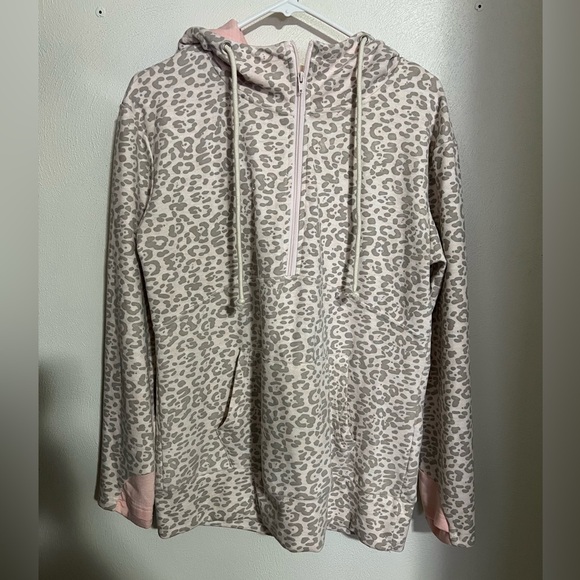 VANILLA BAY 1/2 Zip Grey White‎ and Pink Leopard Print Hoodie Women's Size L - Picture 1 of 5